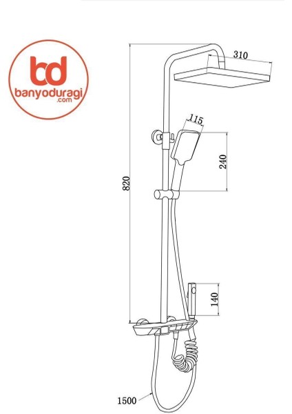 Gri Robot Tasarımlı Duş Seti, Yağmur Yağdırıcı, 4 Tuşlu, Bataryalı, Şık Tasarım