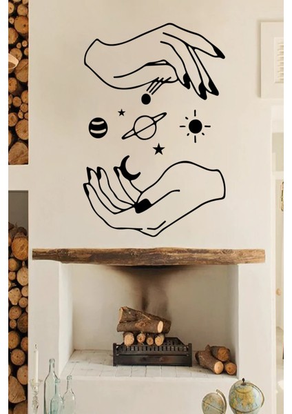 Kadın Elleri ve Uzay Gezegenler Duvar Özel Yeni Sticker Yapıştırma (Sudan ve Nemden Etkilenmez)