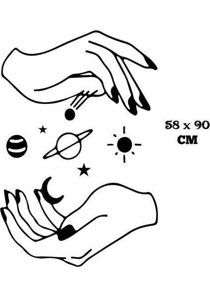 Kadın Elleri ve Uzay Gezegenler Duvar Özel Yeni Sticker Yapıştırma (Sudan ve Nemden Etkilenmez) modelleri