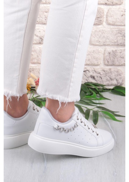 07335 Flet Zincir Aksesuar Bağcıklı Kalın Taban Sneaker Kadın Ayakkabı fırsatları