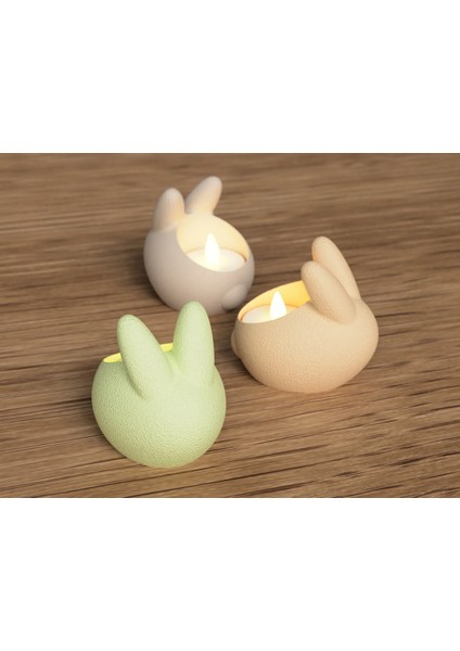 Paskalya Tavşanı 3 'lü Yapay Mumluk Seti (Yapay Mum Hediyeli)