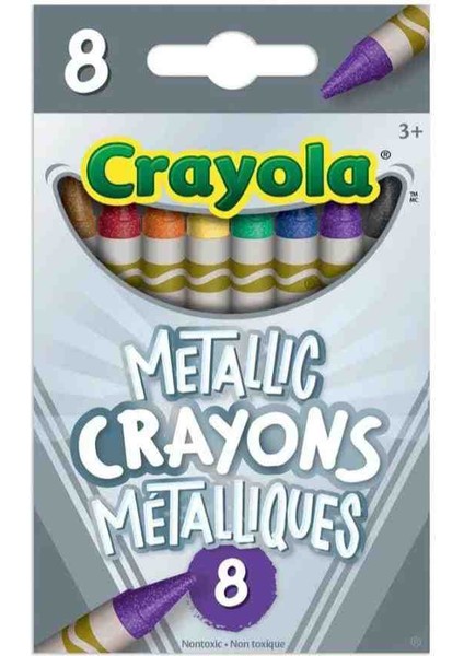 8 Metallic Crayons-Amerikan-Nontoxic-8 Metalik Renk Mum Boya Seti