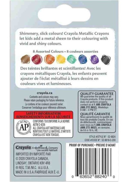 8 Metallic Crayons-Amerikan-Nontoxic-8 Metalik Renk Mum Boya Seti modelleri