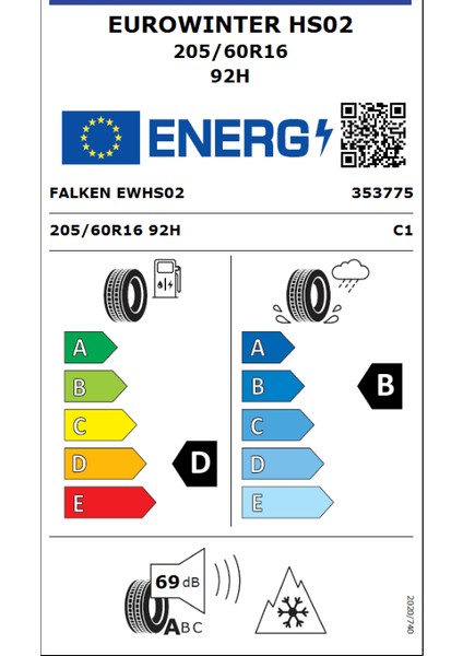 205/60 R16 92H Eurowinter HS02 Oto Kış Lastiği ( Üretim Yılı: 2025 ) fiyatları