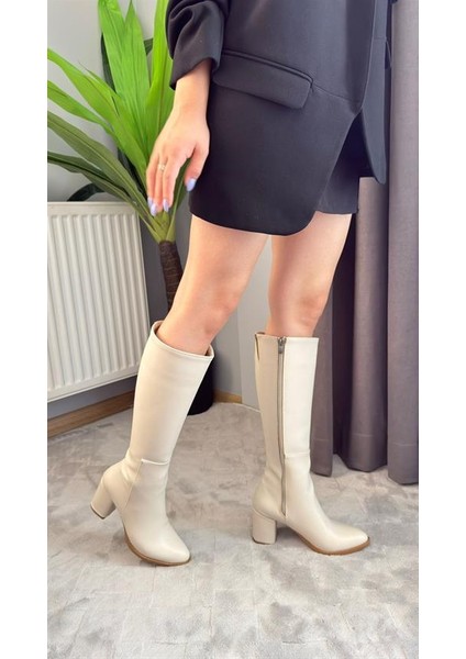 Kadın Morena Bej Cilt Yandan Fermuarlı Diz Altı Cizme fırsatları