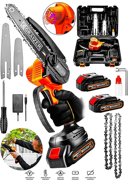 Alman 598 Vf 20 Ah Çelik Şanzuman Akülü Dal Kesme Budama Testere Bıçkı Makinesi Yedek Zincir 15CM