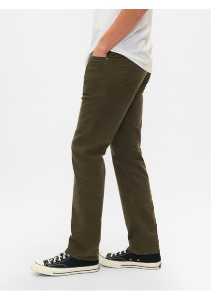 Erkek Haki GapFlex Kadife Straight Jean Pantolon