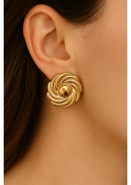 Kadın Altın Kaplama Spiral Halka Küpe