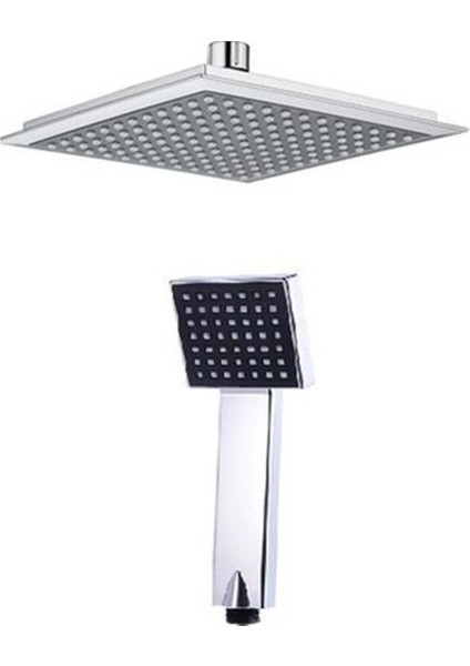 Kare Duş Başlığı, Krom ve Siyah Renk, 19X19 Cm, Şık ve Dayanıklı Tasarım