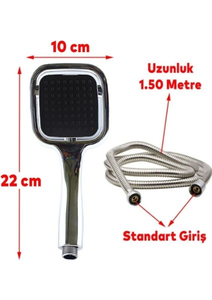 Siyah Kare Banyo Duş Seti, Hortum, Mafsal ve Başlık Parçalarıyla Tam Uyumludur modelleri