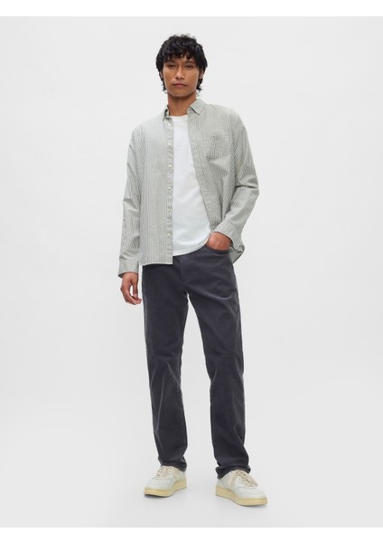 Erkek Gri GapFlex Kadife Straight Jean Pantolon