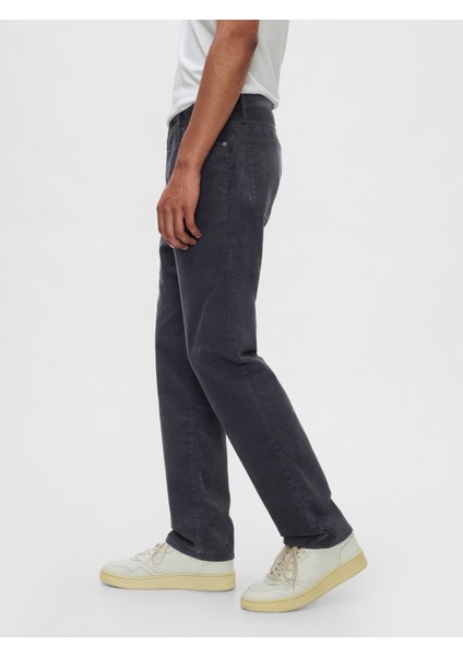 Erkek Gri GapFlex Kadife Straight Jean Pantolon