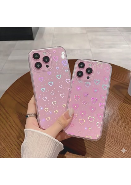 iPhone 13 ve 14 Uyumlu Renkli Lazer Kalpli Kılıf