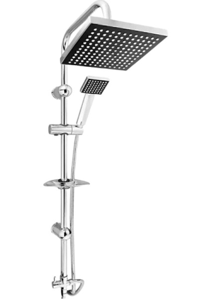 Gri Kare Paslanmaz Tepe Duş Takımı, Şık ve Dayanıklı Banyo Seti