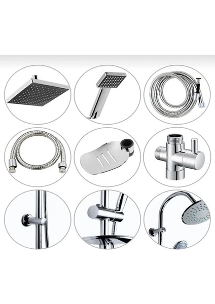 Gri Kare Paslanmaz Tepe Duş Takımı, Şık ve Dayanıklı Banyo Seti fiyatları