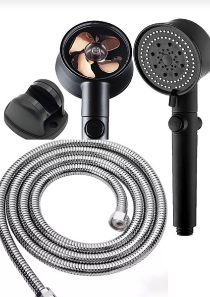 5 Fonksiyonlu Siyah Duş Başlığı ve 150 cm Krom Hortum