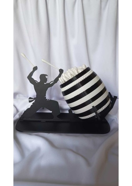 Taiko Davul Tasarımlı Pamuklu Kulak Çubuğu Standı – Sanatsal & Fonksiyonel Dekor