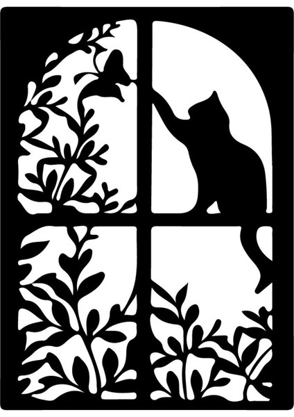 Pencere Kedi ve Kuş Duvar Dekor Sticker 45 x 60 cm