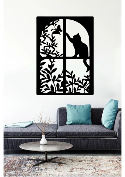 Pencere Kedi ve Kuş Duvar Dekor Sticker 45 x 60 cm fiyatları