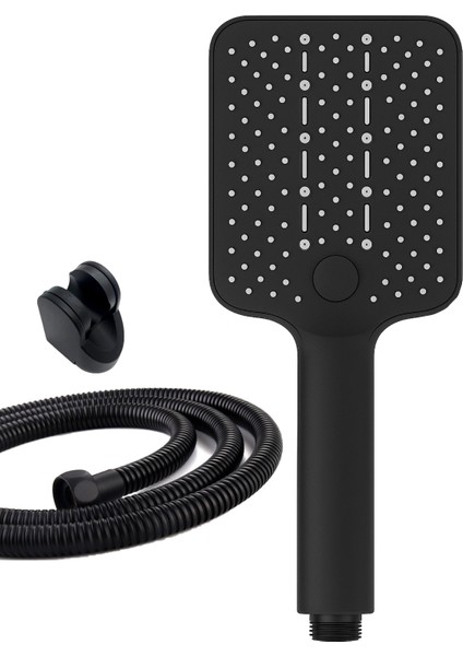 4 Fonksiyon Mafsallı Siyah Duş Başlığı ve Hortumlu Set