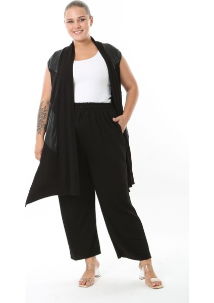 Kadın Büyük Beden Asimetrik Kesim Yelek Esnek Viskon Hırka 25005 Siyah modelleri