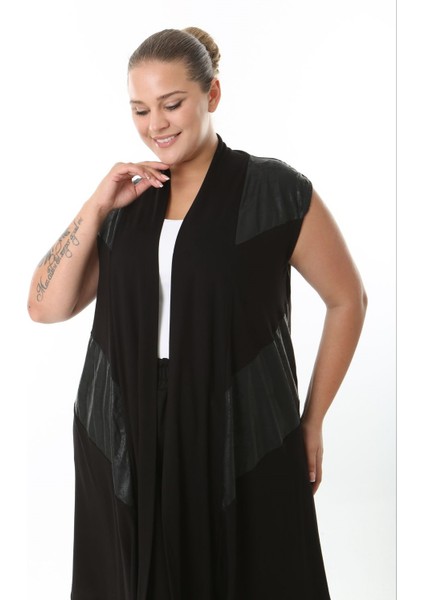 Kadın Büyük Beden Asimetrik Kesim Yelek Esnek Viskon Hırka 25005 Siyah fırsatları