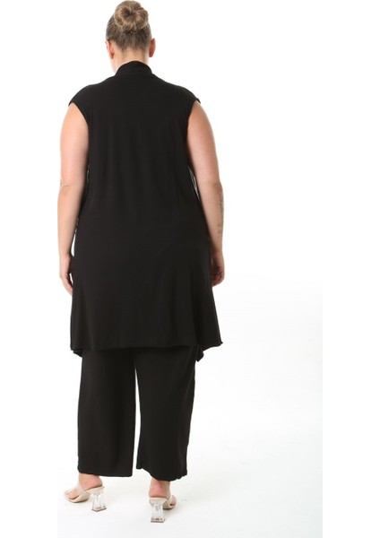 Kadın Büyük Beden Asimetrik Kesim Yelek Esnek Viskon Hırka 25005 Siyah