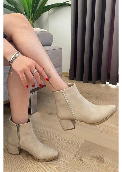 Kadın Kırem Zümrüt Yandan Taşlı ( 6 cm ) Topuklu Sivri Burun Bot fiyatları