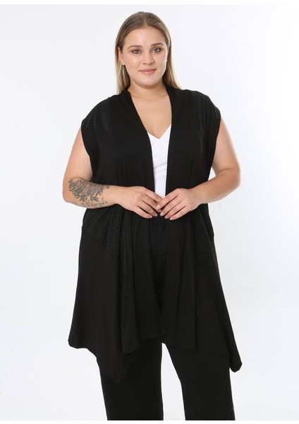 Kadın Büyük Beden Asimetrik Kesim Yelek Esnek Viskon Hırka 25005 Siyah fiyatları