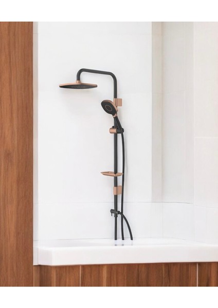 Şık Bakır Siyah Duş Seti, Batarya ve Başlık Dahil, Modern Tasarım