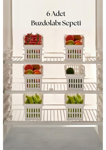 6 Lı Buzdolabı Organizeri Düzenleyici Çok Amaçlı Dolap Düzenleyici Beyaz 12X30X14 cm