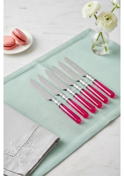 6 Lı Paslanmaz Çelik Pembe Tatlı Bıçağı Seti
