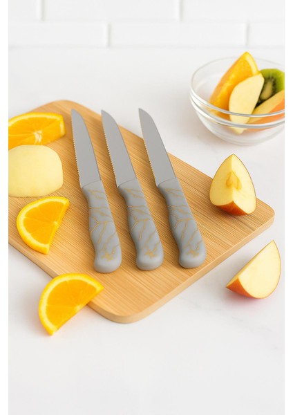 3 Lü Paslanmaz Çelik Mermer Desenli Meyve Bıçak Seti modelleri