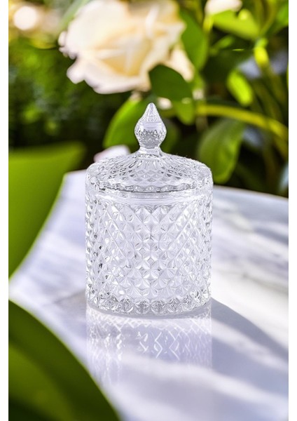 Kristal Desenli Cam Şekerlik 550 ml