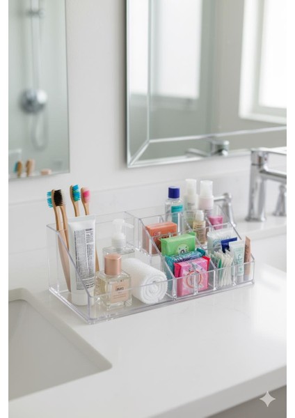 Şeffaf Akrilik Banyo Kozmetik Düzenleyici Organizer 13X22X8 cm