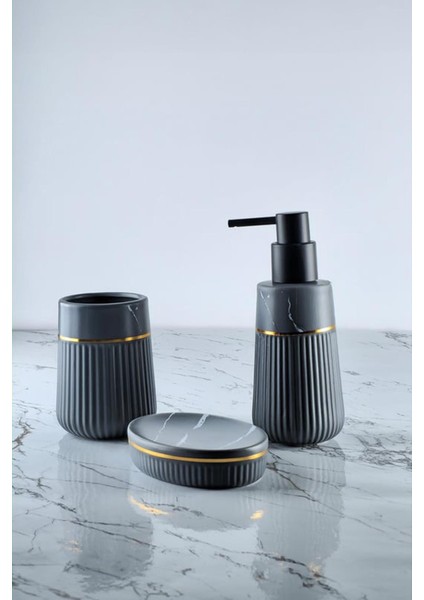 Siyah Mermer Desenli Seramik Banyo Seti 3 Parça fiyatları