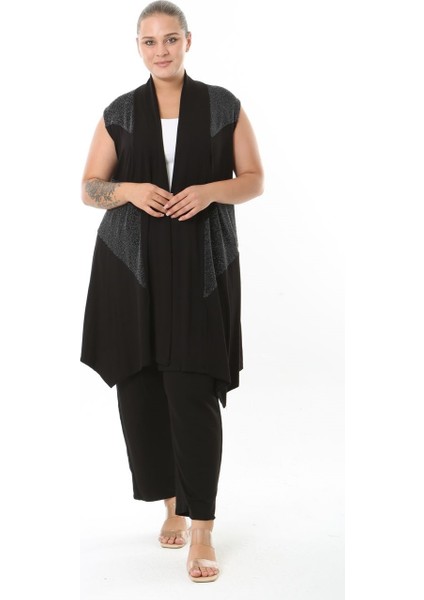 Kadın Büyük Beden Asimetrik Kesim Yelek Esnek Viskon Hırka 25005 Siyah fiyatları