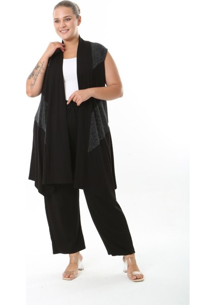 Kadın Büyük Beden Asimetrik Kesim Yelek Esnek Viskon Hırka 25005 Siyah modelleri