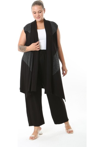 Kadın Büyük Beden Asimetrik Kesim Yelek Esnek Viskon Hırka 25005 Siyah fırsatları
