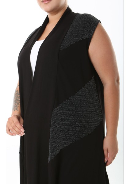 Kadın Büyük Beden Asimetrik Kesim Yelek Esnek Viskon Hırka 25005 Siyah