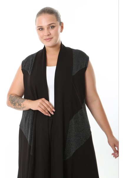 Kadın Büyük Beden Asimetrik Kesim Yelek Esnek Viskon Hırka 25005 Siyah