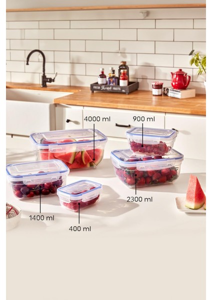 Dikdörtgen 5 Parça Contalı Vakumlu Sızdırmaz Hava Almaz Saklama Kabı Seti (4000/2300/1400/900/400 Ml) fiyatları