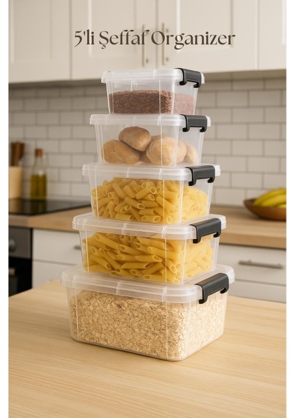 5 Li Şeffaf Saklama Kutusu & Düzenleme Kutusu Mix Set