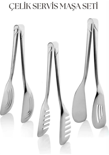 3 Lü Servis Maşa Seti & Servis Seti & Sunum Servis Seti 22 cm