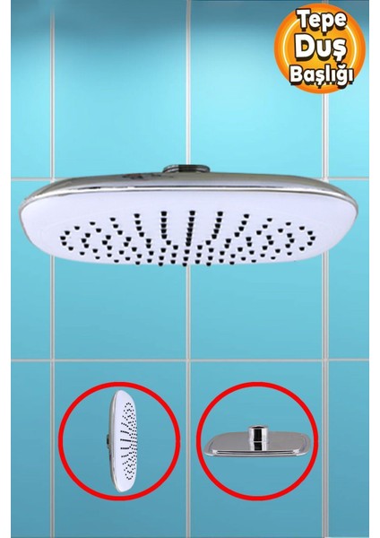 Banyo Tepe Duş Başlığı Kare Tasarım Beyaz, Şık ve Kullanışlı Duş Aksesuarı