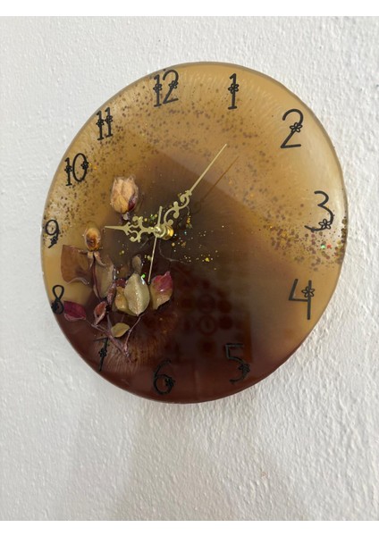 - Beyaz Gül - Koyu Kahverengi - Epoksi Duvar Saati (Özel Tasarım - Tek Üretim) - 30 cm fırsatları