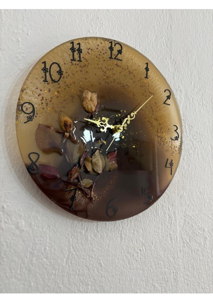 - Beyaz Gül - Koyu Kahverengi - Epoksi Duvar Saati (Özel Tasarım - Tek Üretim) - 30 cm indirimleri