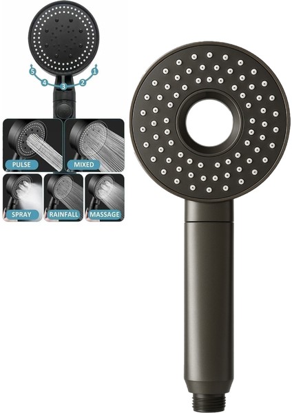 5 Akış Fonksiyonlu Antrasit Turbo El Duşu, Yön Çevirmeli, Şık ve Kullanışlı Tasarım fiyatları