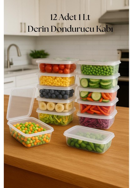 12 Li Derin Dondurucu Saklama Kabı & Organizeri 1 Lt 12,5X19,5X5,5 cm