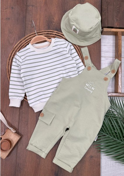 Safari Şapkalı Nakışlı Çizgili Sweatshirt Salopet Erkek Bebek Takım fiyatları